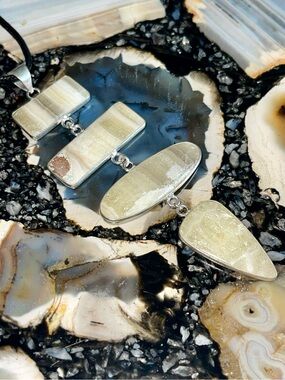 Jumbo 4” Thin Phantom Yellow Zebra Calcite Crystal Pendant